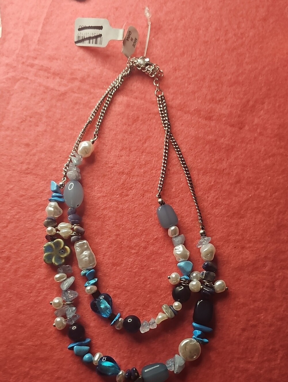 Multi-Strand Blue & White Beaded Necklace.. NWT FREE PEOPLE ADJUSTABLE NECKLACE